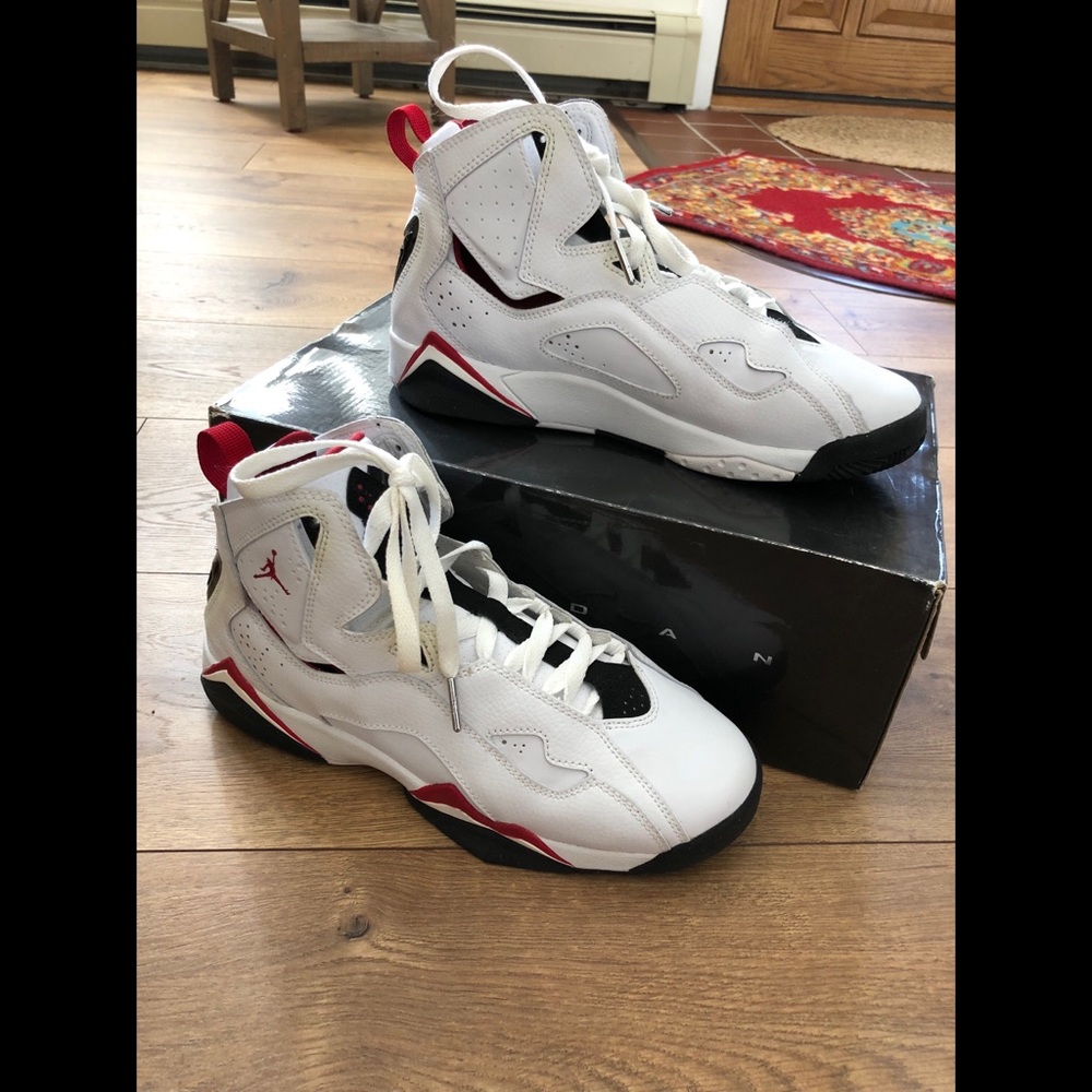 Jordan True Flight Sneakers. Red, White, Black.